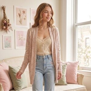Verve Ami Speckled Soft‎ Pink Open Front Cardigan - Size Small
